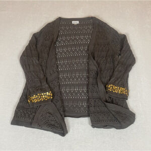 Avenue Open Pointelle Knit Cardigan Gold Sequin Sleeve Plus Size 18 Lagenlook